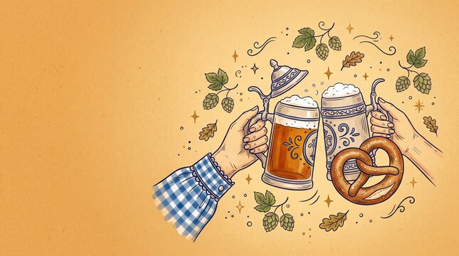 Hands Toasting with Beer Steins for Oktoberfest Celebration