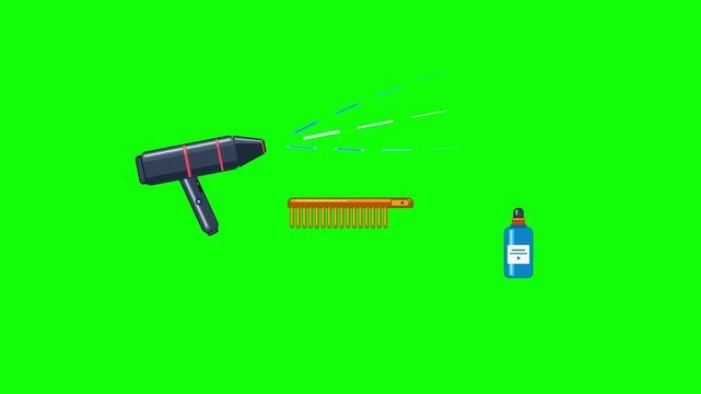 Hair Dryer Blowing Air onto a Hairbrush and Spray Bottle