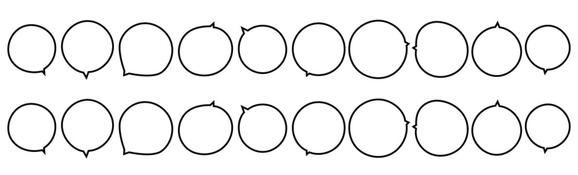 Set of hand-drawn round speech bubbles (black outline) &ndash; for conversations, manga, frames, messages, comics, flyers, chats, etc