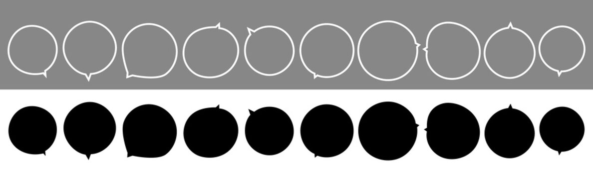 Set of hand-drawn round speech bubbles&mdash;suitable for conversations, manga, frames, messages, comics, flyers, chat, etc