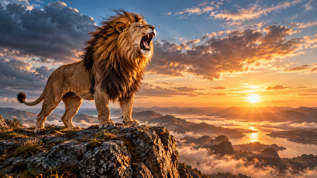 Sure-footed mountain animal standing confidently on a steep rocky cliff, symbolizing courage, balance, determination and overcoming fear.
