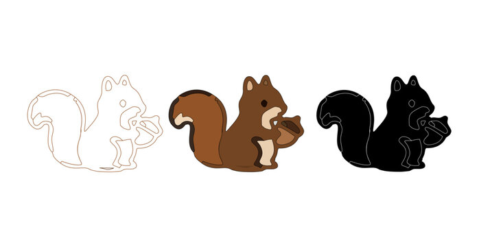 Squirrel Icon Collection, Outline, coloured Vector Illustration.