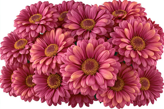 Cluster of pink gerbera daisy flowers isolated on white background with botanical
