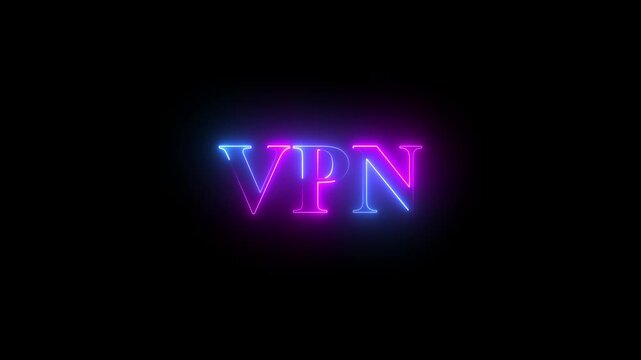 Neon VPN text with red and blue light on black background 4k motion video animation..