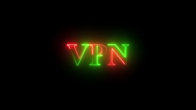 Neon VPN text with red and blue light on black background 4k motion video animation..