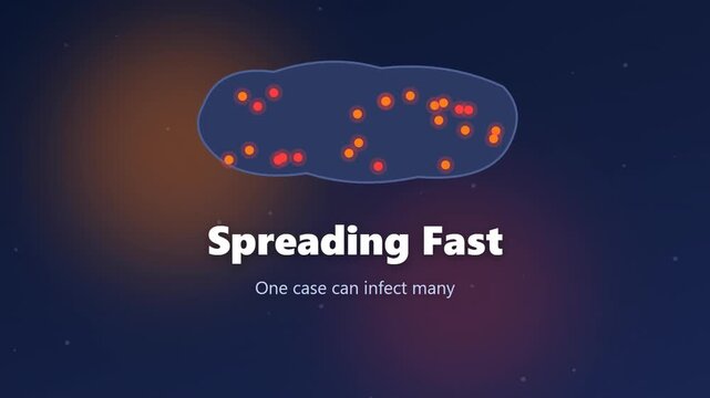 Measles outbreak spreading across a country map with glowing orange dots, seamless looped animation