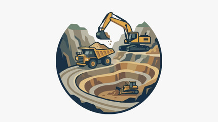 Professional of Heavy Mining Machinery Operating in an Open Pit Mine with Excavator Dump Truck and Bulldozer © rezky