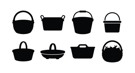 Obraz premium Silhouette of various basket and container shapes on white background