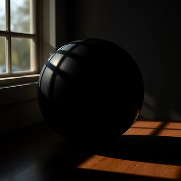 Shadows sculpt a black sphere into distinct, information-carrying segments ,  chiaroscuro,  pie chart icon