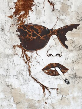 High fashion editorial portrait painting of an extravagant elegant woman beautifully integrated with vibrant colorful flower prints surreal krakelee textuurs and conceptual dream styling