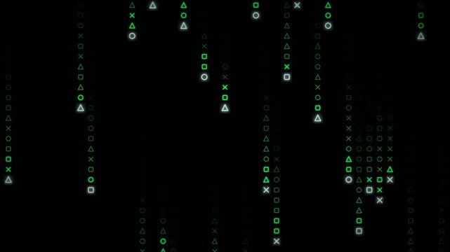 Green Neon Falling Geometric Shapes Digital Background