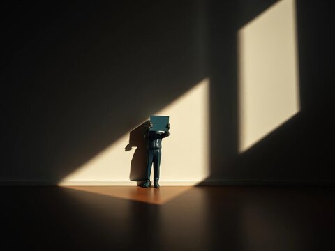 Shadows play on a small figure blocking out parental discord, a visual hush in a tense space,  divorce,  child's perspective