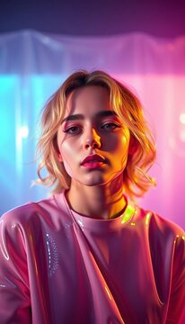 Shimmering sonic vision, a pastel-hued performance staged for the lens,  artistic,  unique