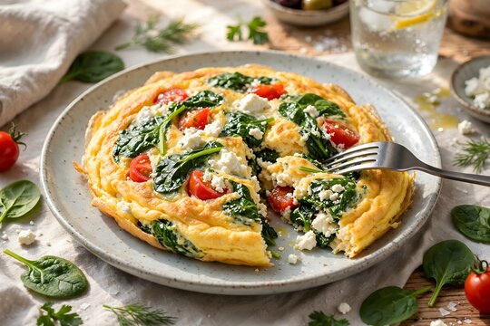 Vegetable omelette with spinach and feta