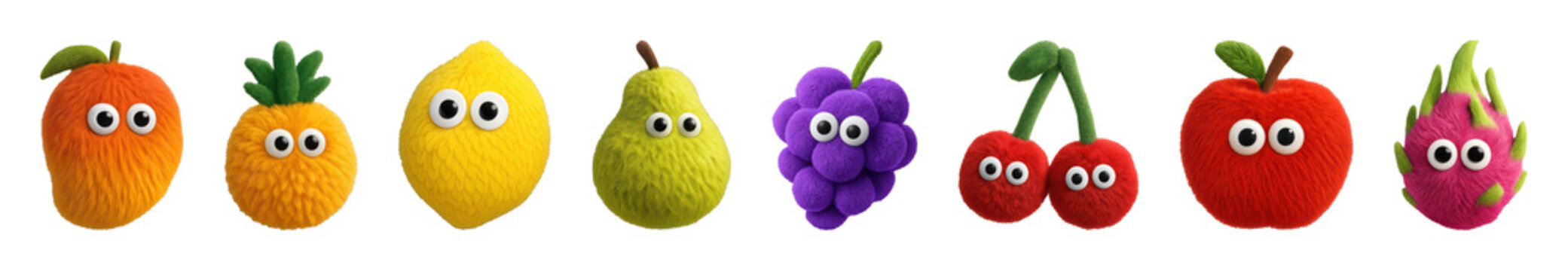 PNG Colorful plush fruit toys on transparent background