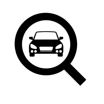 Magnifying glass searching car vehicle rental icon