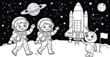 Space-Exploration Kids Astronauts with Alien IllustrationSpace-Exploration Kids Astronauts with Alien Illustration © A.Abdus