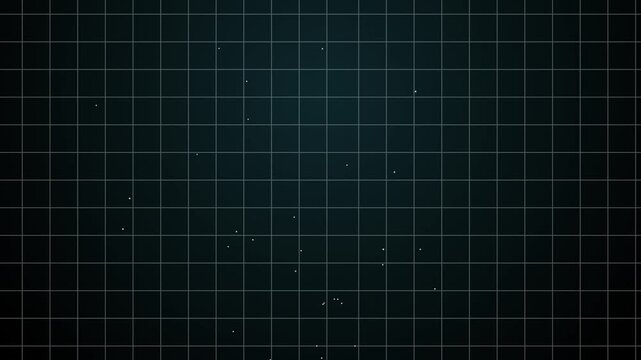 Digital graph paper grid chart subtle dark turquoise background with military, science, technology, or medical theme backdrop animated wallpaper 4K with glowing particle motion loop.