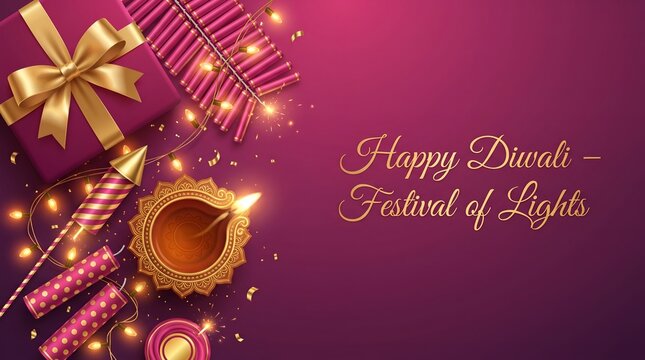Indian festival Happy Diwali with Diwali props, holiday Background, Diwali celebration greeting card, vector illustration design.

