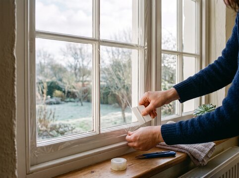 Installing Window Insulation Film for Winter Energy Savings