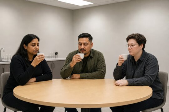 Food sensory evaluation laboratory - trained assessors calibrating a bitterness reference