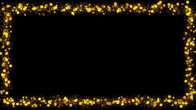Luxury golden glitter border frame on black background for christmas and celebration anniversary greetings, event graphics, perfect for festive designs, shining golden rectangle, 4k loop animation