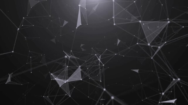 Abstract Digital Network With Connected Nodes And Geometric Particle Lines On Dark Background