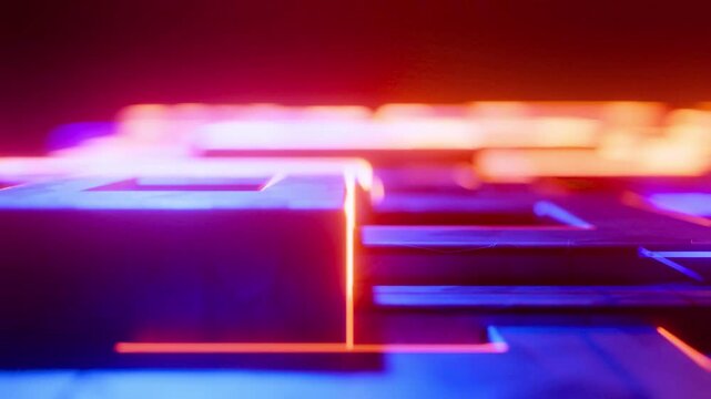 Futuristic Neon Circuit Board Abstract Technology Background With Glowing Lines And Network Grid