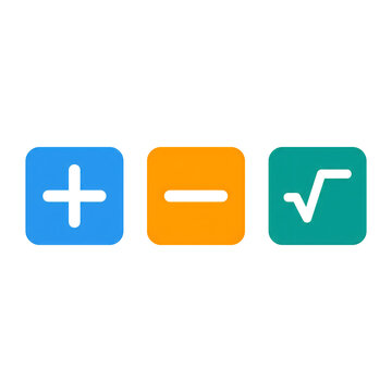 Set of colorful rounded square icons featuring mathematical symbols including plus minus square root math icons plus sign