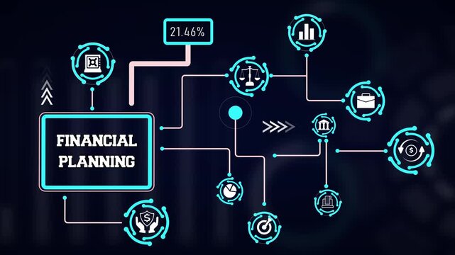 Comprehensive financial planning vector display highlighting long term monetary goals, budget organization, and investment guide
