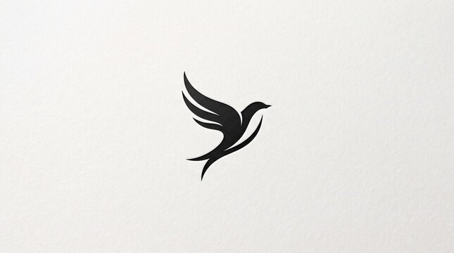 Minimalist black bird logo design featuring a swallow or swift in flight, presented on a textured white paper background for branding identity.