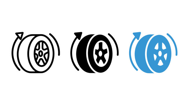 Tire rotation service and wheel maintenance vector icons design set
