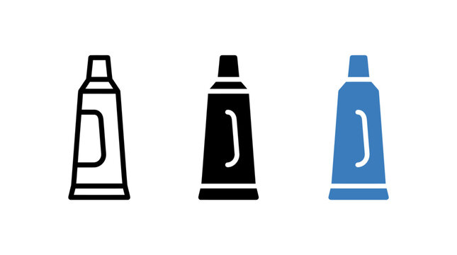 Set of Three Stylized Toothpaste Tube Icons for Dental Hygiene Illustrations