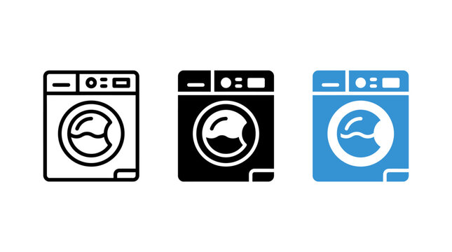 Set of Washing Machine Vector Icons Illustrating Laundry Appliance Design