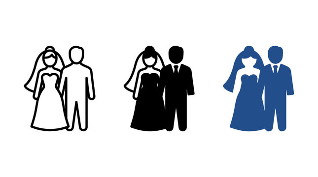 Wedding couple icon design set with bride and groom vector illustration