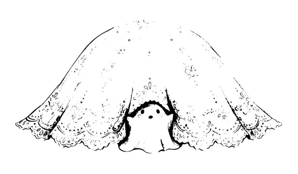 Adorable Shy Ghost Under Lace Cloth Cute Halloween Watercolor Character