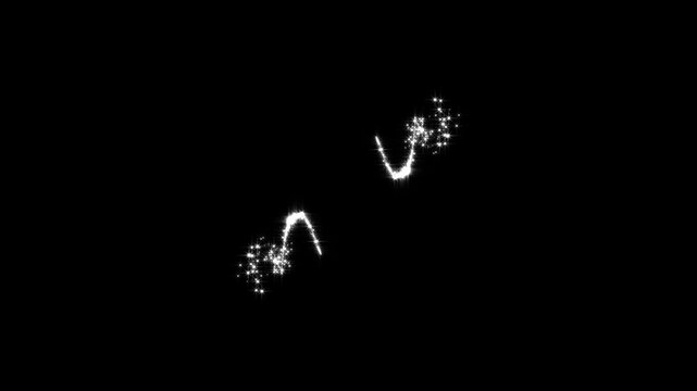 white twinkling star particles forming a glitter sparkle trail, magical fairy dust wand effect, fast shining stars luxury shimmer animation, cute doodle stars on black background 4k