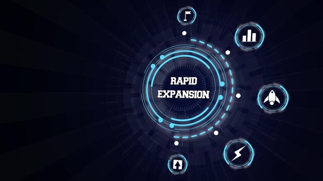Cybernetic interface illustrating rapid expansion strategy with glowing speed and performance metrics