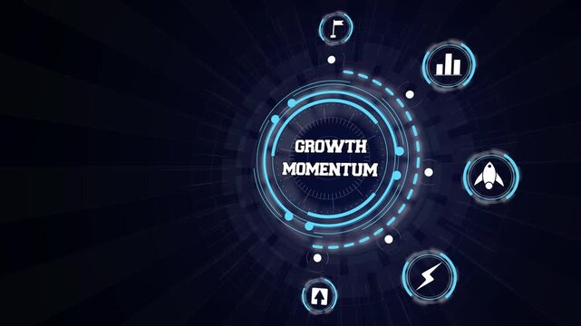 Interactive cyber technology screen depicting corporate growth momentum and continuous market expansion