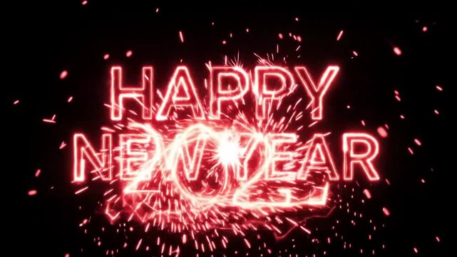 Happy New Year 2027 Green Glowing Typography with Fireworks and Sparkling Particles &ndash; 4K Video