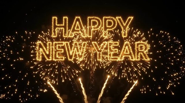 Happy New Year 2027 Golden Fireworks Celebration with Sparkling Typography &ndash; 4K Video