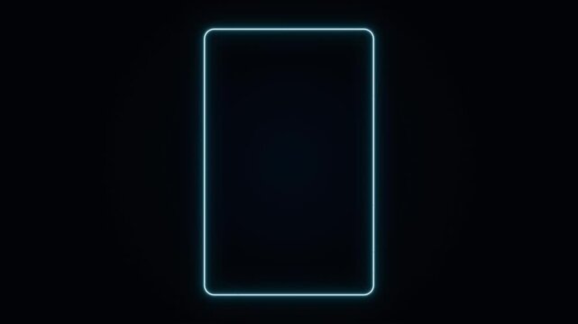 Glowing rectangular frame pulses with bright cyan light against a dark backdrop rectangle neon glow