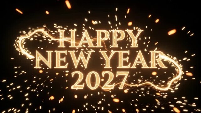 Happy New Year 2027 Golden Light Trails and Sparkling Particles &ndash; 4K Video