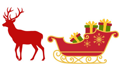 Red reindeer silhouette with christmas sleigh  © Tweentysix