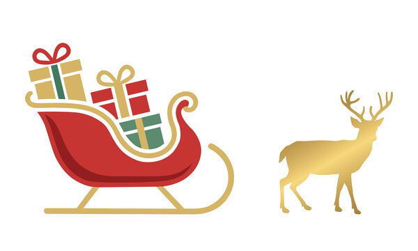 Christmas red sleigh with golden reindeer
