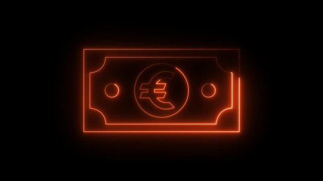 glowing neon euro banknote icon animation on black background. euro banknote icon. stacked euro bills representing finance, banking, savings, and economic wealth concept.