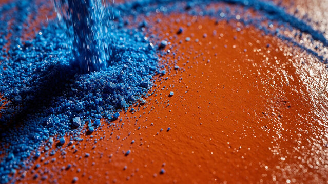 Macro blue sand on orange terracotta