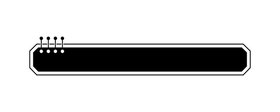 Futuristic black lower third frame with circular pins for digital broadcasting interface on transparent background.