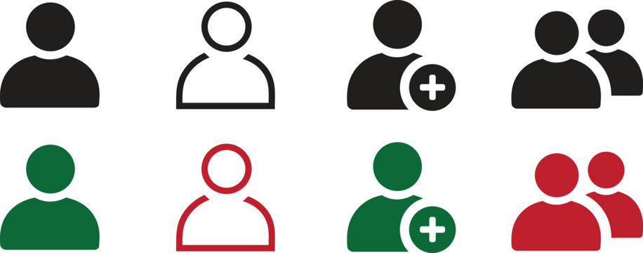 User Profile and Add Person Icon Collection, People Group Vector Set