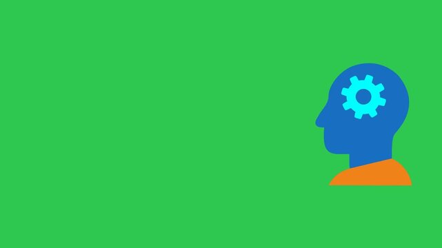 Gear animation with blue human head silhouette  cyan cog, suitable for technology, engineering or industrial concepts in digital designs.